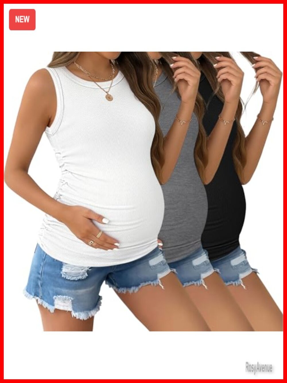 Ekouaer Maternity Tank Tops 3 Pack Ribbed Pregnancy Shirts